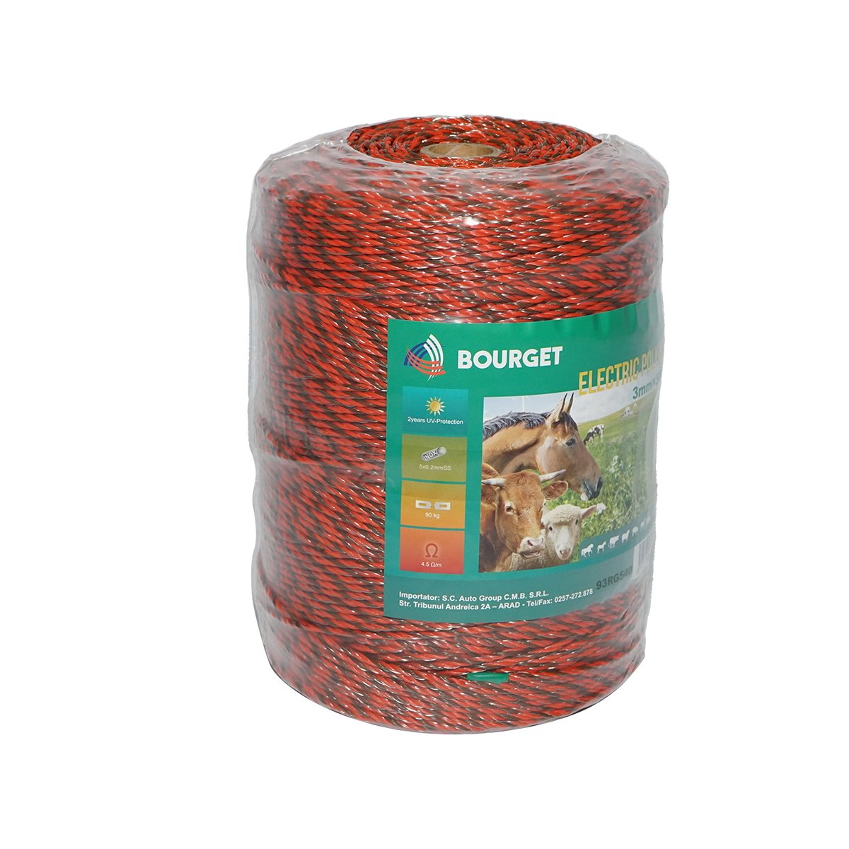 Rola fir portocaliu-negru fi 3mm 5x0.2mm SS, 500m gard electric, rezistenta 4.5 Ohm Bourget